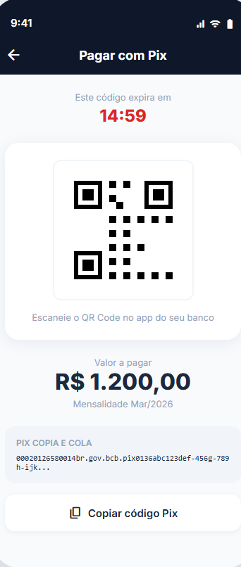 Pagamento via Pix com QR Code